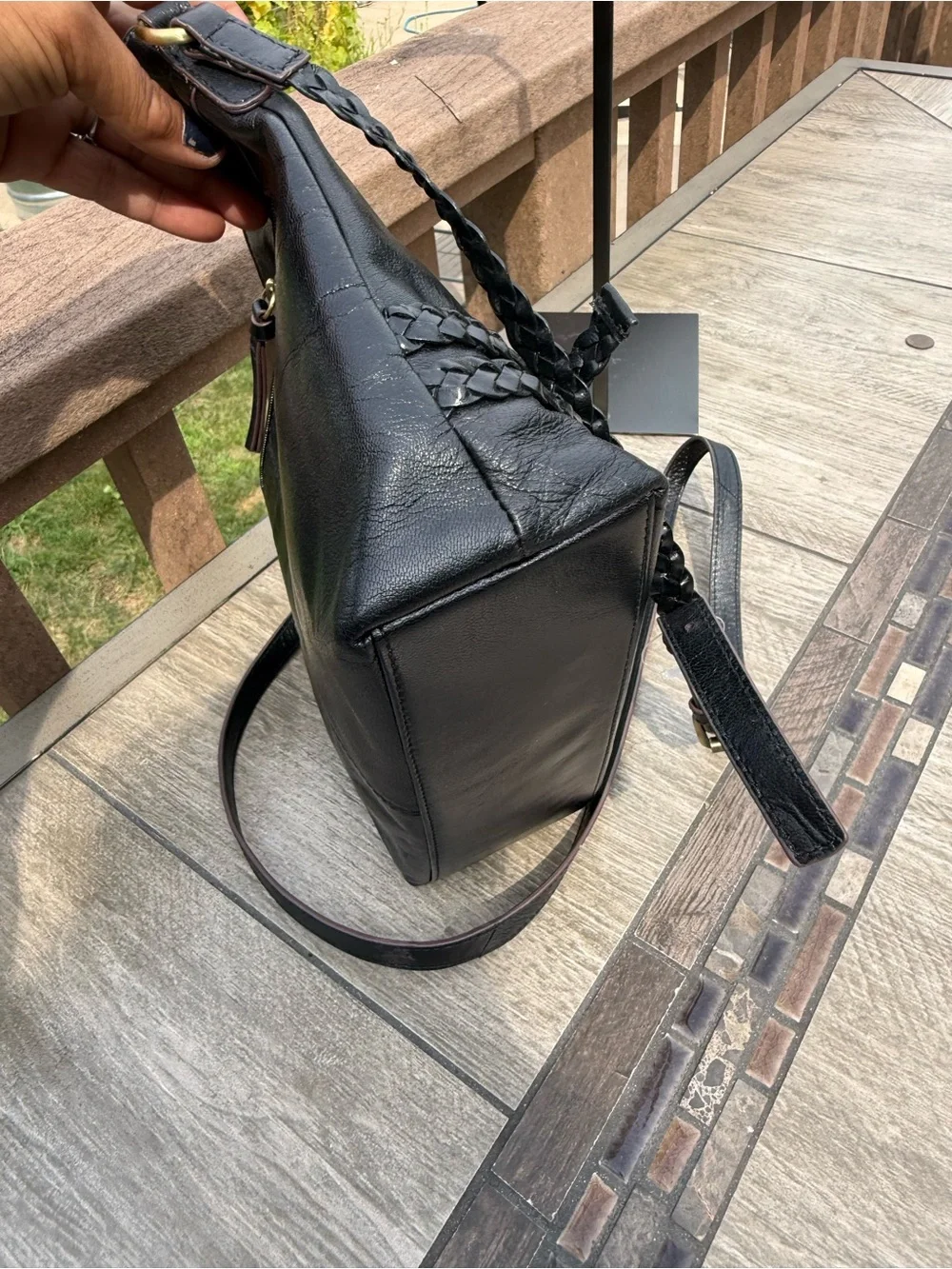 EUC Vintage Lodis Black polished leather equestrian-inspired strap detailing Bag